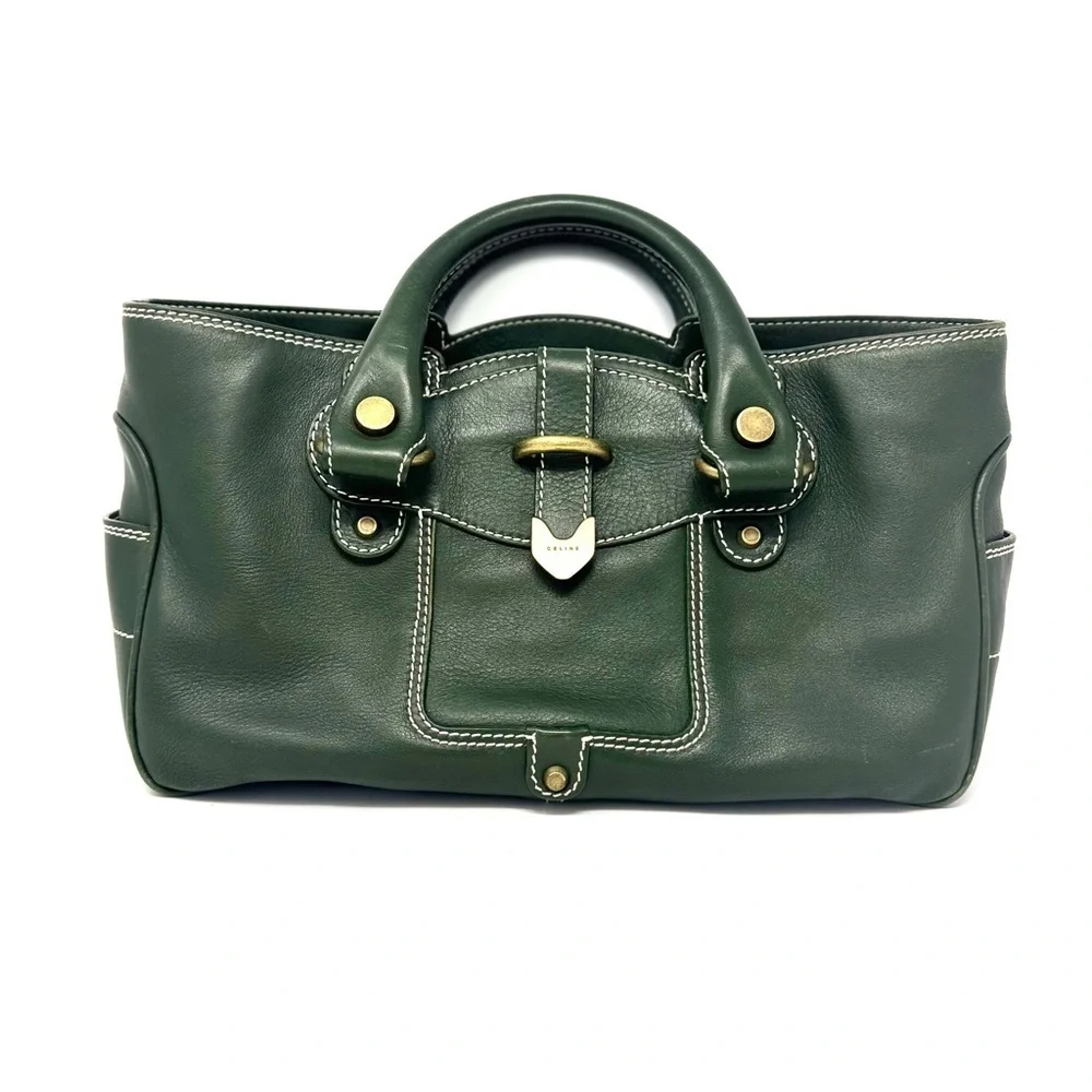 Celine Boogie Bag Vintage Green Leather Top Handle Handbag